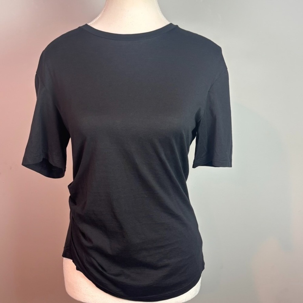 Theory Womens Black 100% Pima Cotton Side Drape Tee SM Minimalist Classic Soft